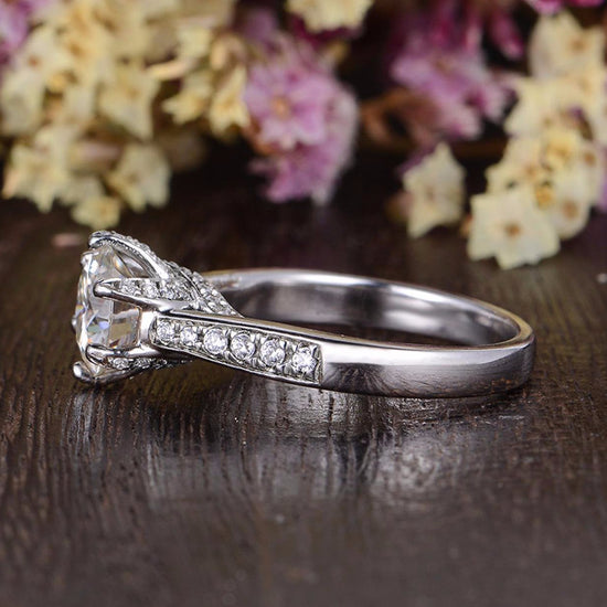 1.60 CT Round Cut Solitaire Pave Setting Moissanite Engagement Ring 8