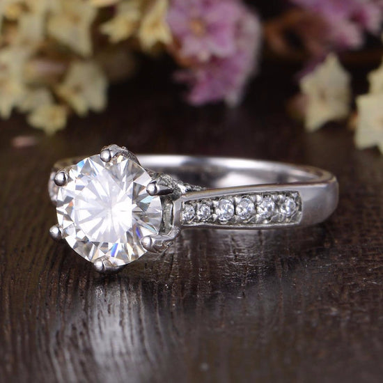 1.60 CT Round Cut Solitaire Pave Setting Moissanite Engagement Ring 6