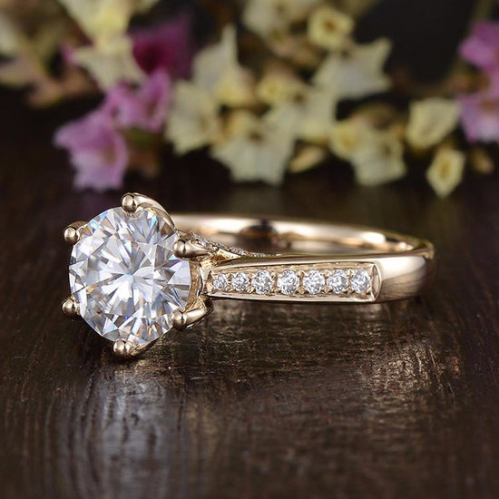 1.60 CT Round Cut Solitaire Pave Setting Moissanite Engagement Ring 7