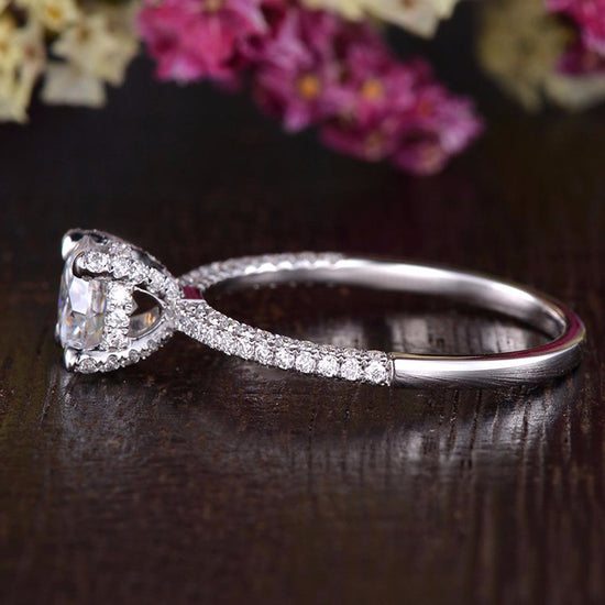 1.60 CT Round Cut Hidden Halo Pave Setting Moissanite Engagement Ring 3