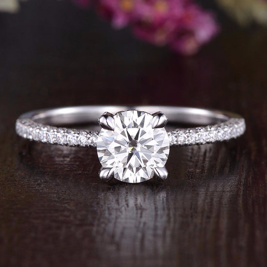1.60 CT Round Cut Hidden Halo Pave Setting Moissanite Engagement Ring 1