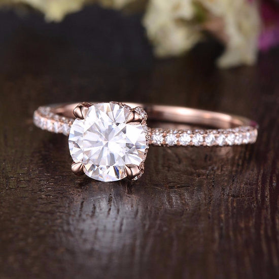 1.60 CT Round Cut Hidden Halo Pave Setting Moissanite Engagement Ring 4