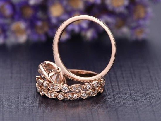 1.50 CT Cushion Cut Halo Moissanite Bridal Ring Set 4