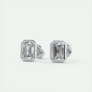 1.0 CT Emerald Bezel Solitaire CVD G/VS Diamond Earrings 1