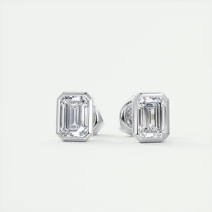 1.0 CT Emerald Bezel Solitaire CVD G/VS Diamond Earrings 2