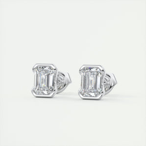 1.0 CT Emerald Half Bezel Solitaire CVD G/VS Diamond Earrings 2