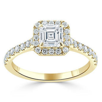 1.0 CT Asscher Cut Halo Pave Moissanite Engagement Ring 5